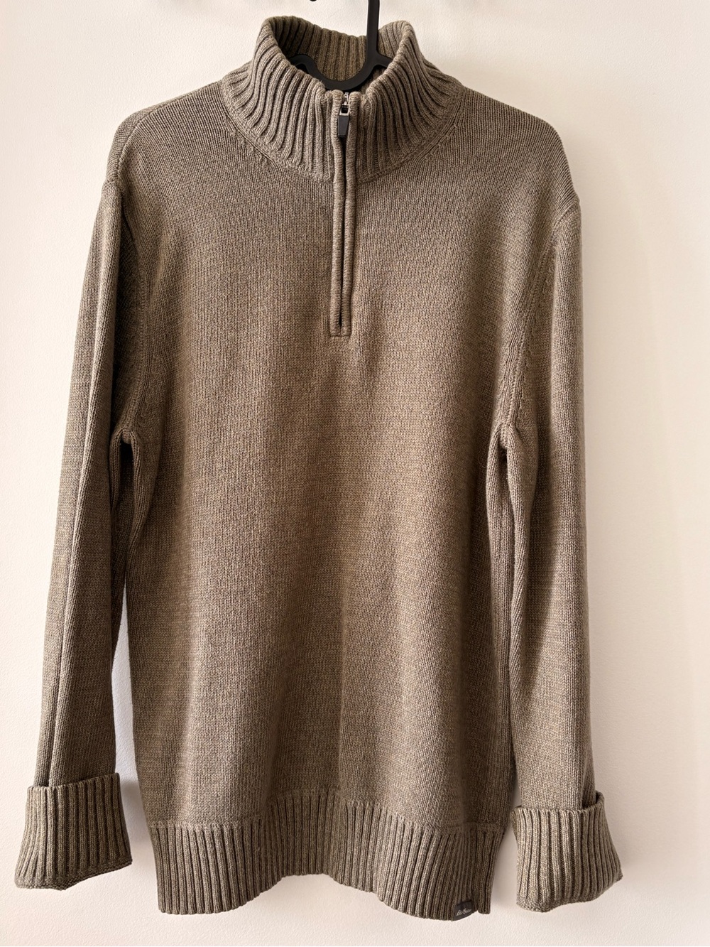 Eddie Bauer Men’s S 100% Cotton Quarter Zip Sweater Taupe